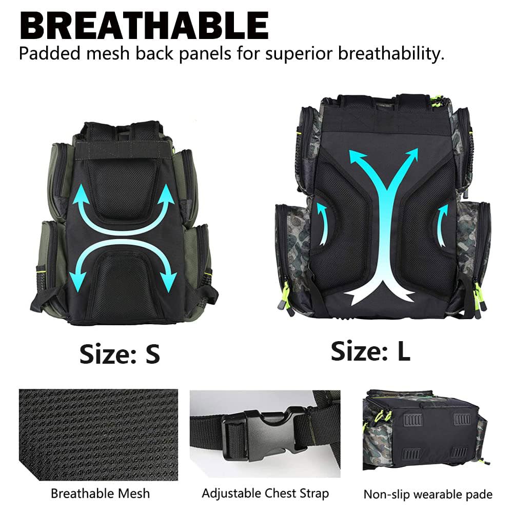 Seaknight Water-Resistant Fishing Tackle Backpack - Large Storage with 4 Trays, Multifunctional Outdoor Tackle Box Bag for Fishing, Camping, Hiking & Cycling | Perfect for Anglers and Outdoor Enthusiasts