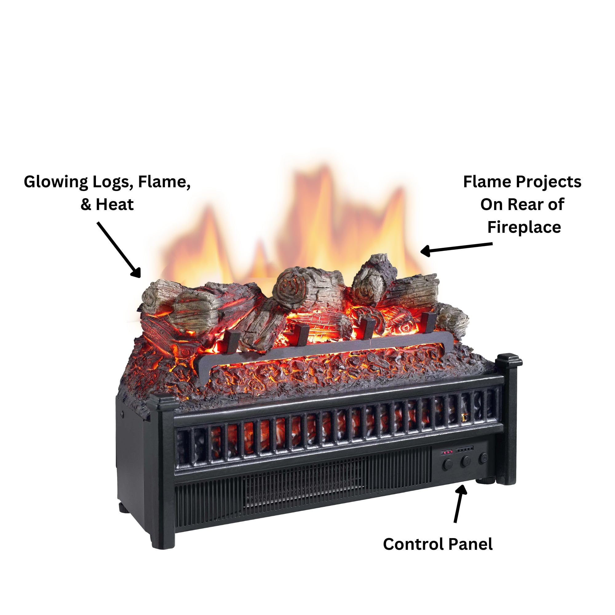 Comfort Glow Electric Fireplace Log Set with Heater - 9in Length, 23in Width, 13in Height - Black - Perfect for Living Rooms, Bedrooms & Offices