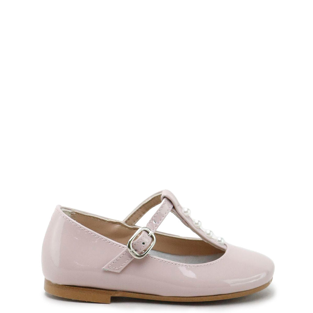 Papanatas Rose Patent Pearl T-Strap Mary Jane Shoes - Elegant & Comfortable Women's Flats for Weddings, Parties & Daily Wear