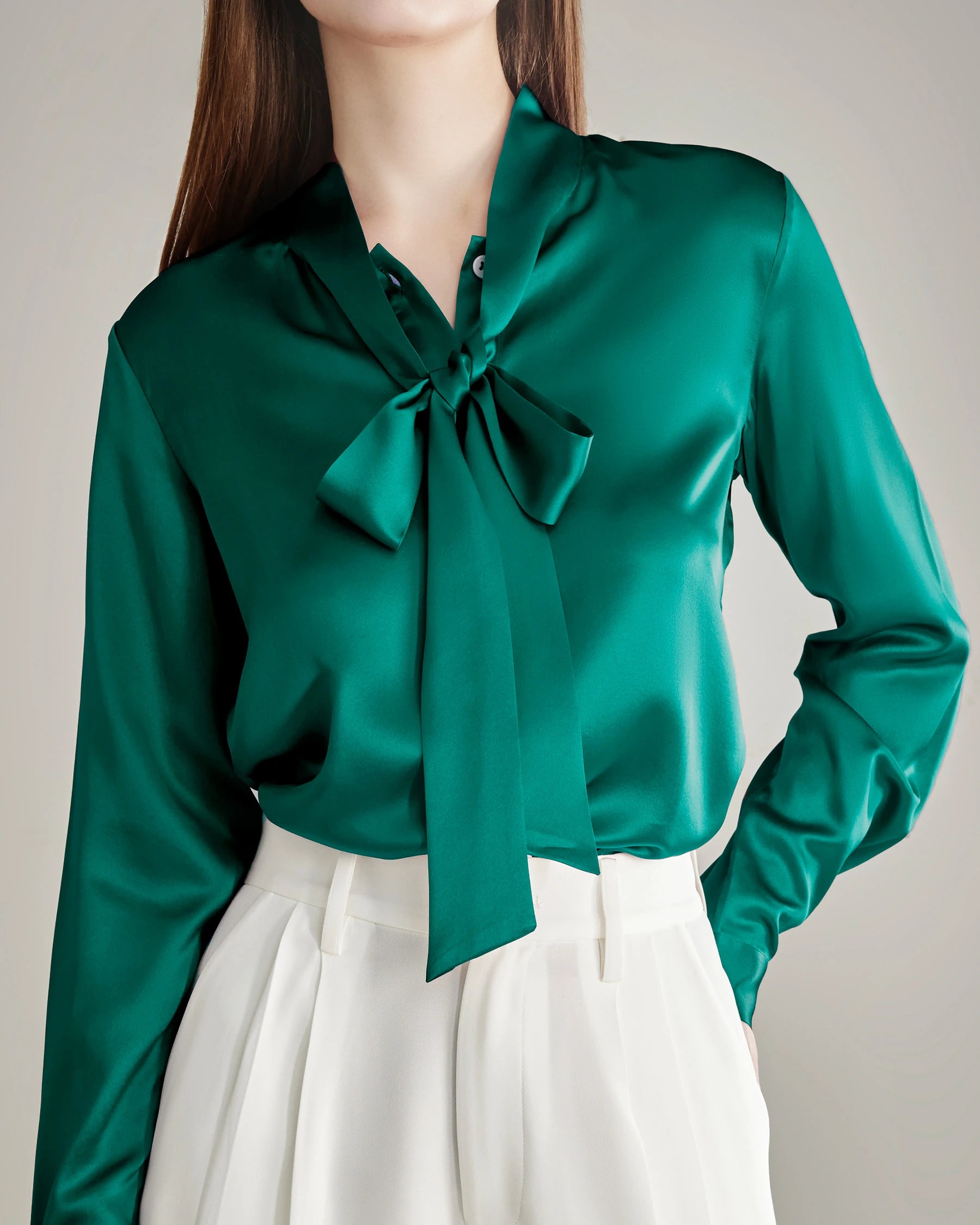 Elegant Silk Bow Tie Blouse for Women - Fashionable & Comfortable Ladies Top for Office, Party & Special Occasions
