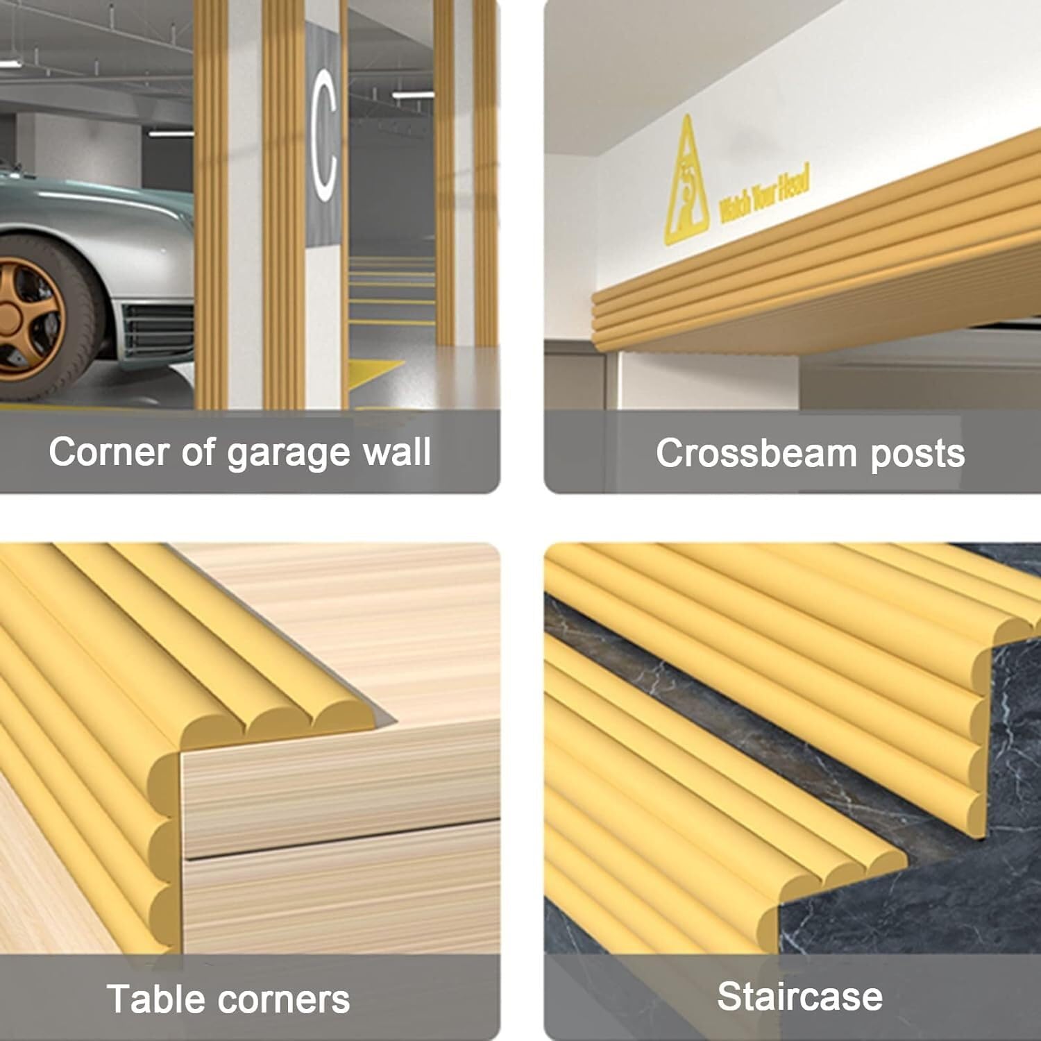Parking Garage Corner Guards - Heavy Duty Workshop Sponge Protectors for Tables & Chairs - 2m (8 Pieces) Grey - Prevent Damage to Walls & Furniture in Garages, Warehouses & Offices