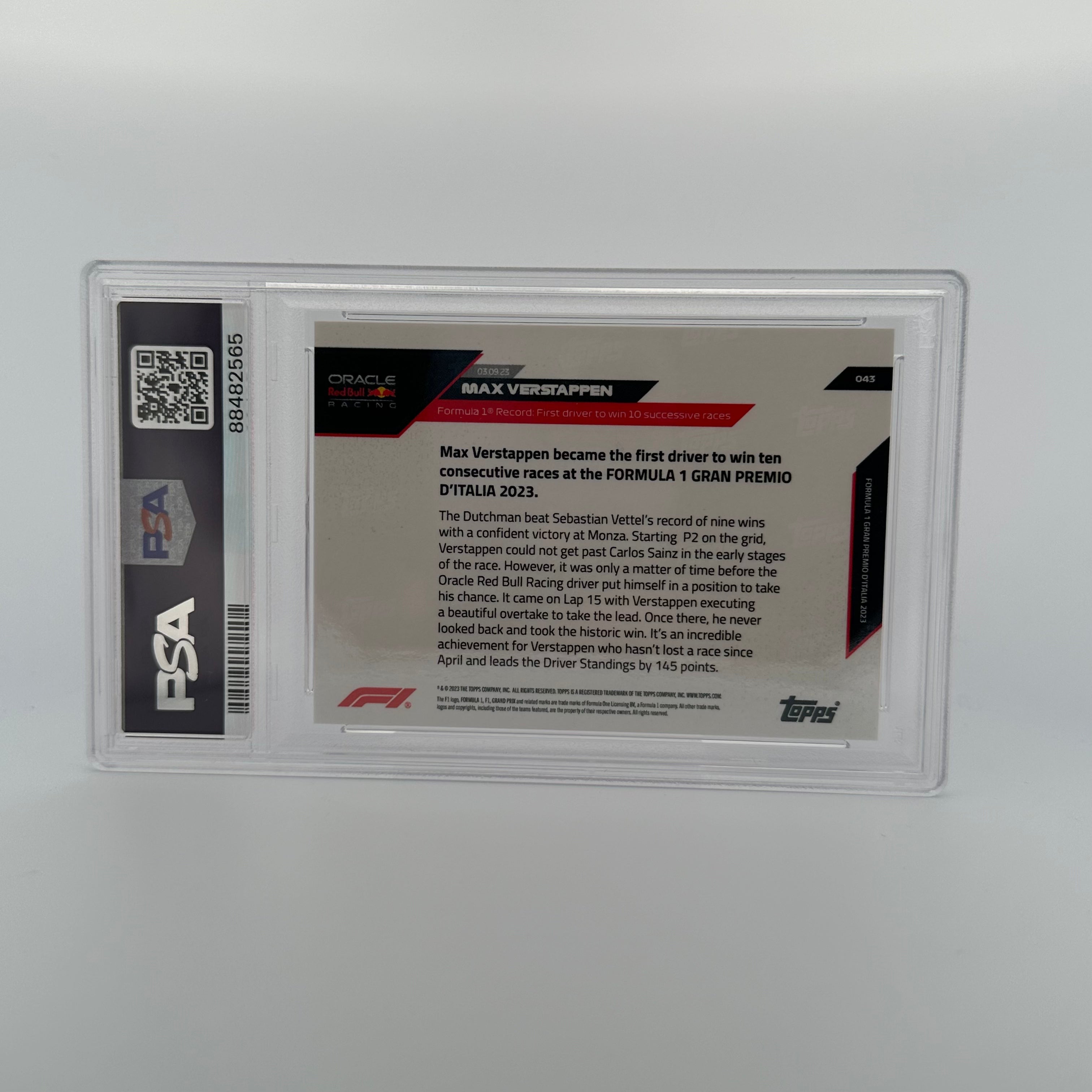 2023 Topps Now Max Verstappen #43 Red PSA 9 82/99 - Rare Racing Collectible for F1 Fans & Sports Memorabilia Enthusiasts