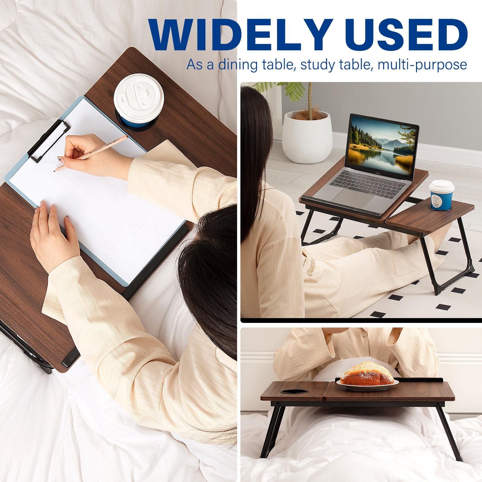 Adjustable Foldable Laptop Desk for Bed & Couch - Portable Lap Desk with Cup Holder & Storage | Perfect for Working, Reading, Writing, Eating & Gaming in Bed, Sofa or Floor | Ideal Home Office & Dorm Room Essential