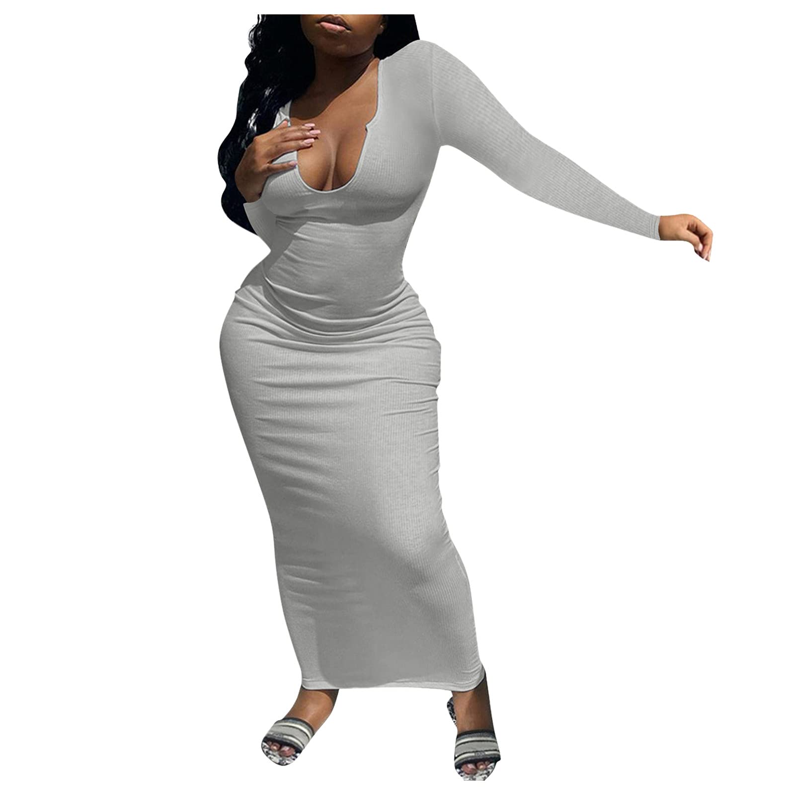 HHPP Women's Long Spring Dresses - Solid Color Knee-Length Casual Dress for Women | Perfect for Outdoor Activities, Beach Vacations & Daily Wear