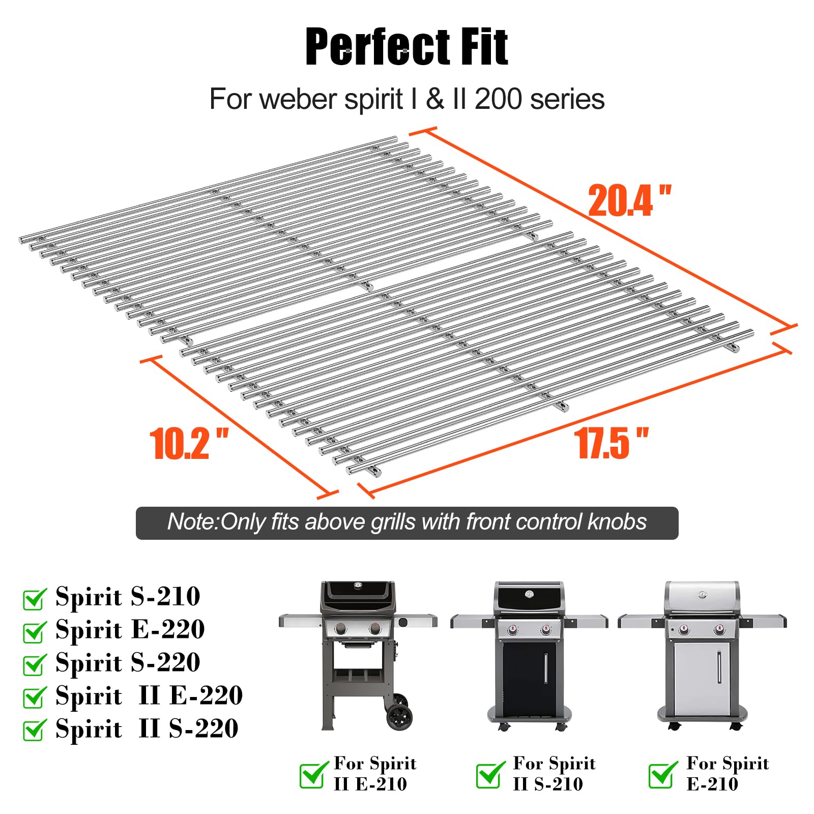 Hisencn 7637 Stainless Steel Grill Cooking Grates - Compatible with Weber Spirit I & II 200 Series, E210, S210, E/S220 (17.5 Inch) - Perfect for Backyard BBQs, Camping & Outdoor Cooking