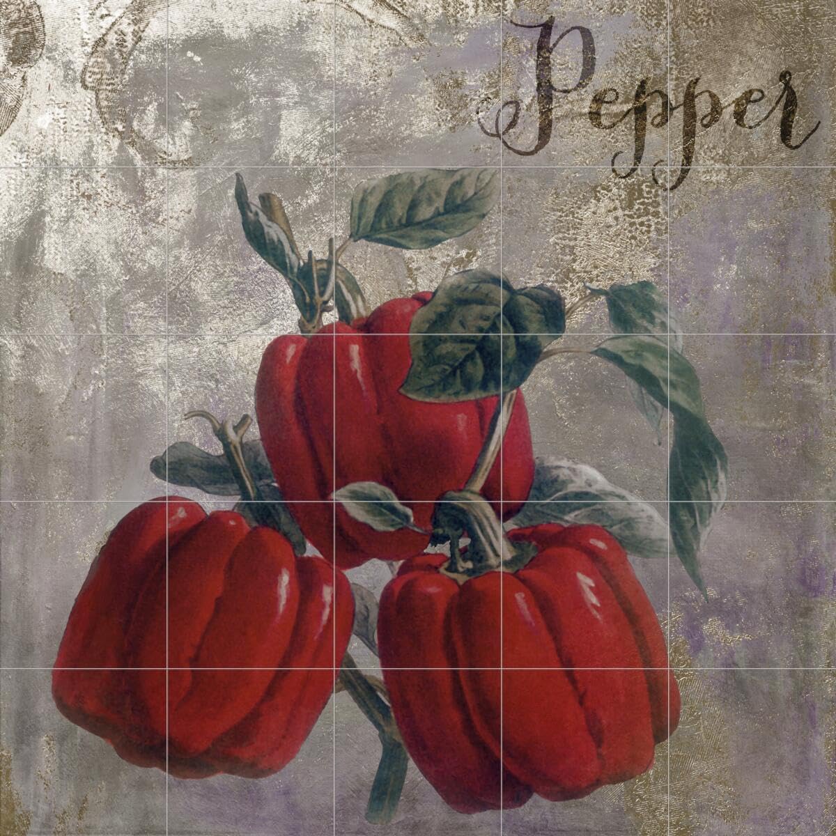 Ceramic Backsplash Tile Mural - Fruit & Vegetable Food Theme Kitchen/Bathroom Decor - Colorful Medley Pepper Design for Bakery Style - Perfect for Kitchen Renovation, Backsplash Upgrade, and Home Decor