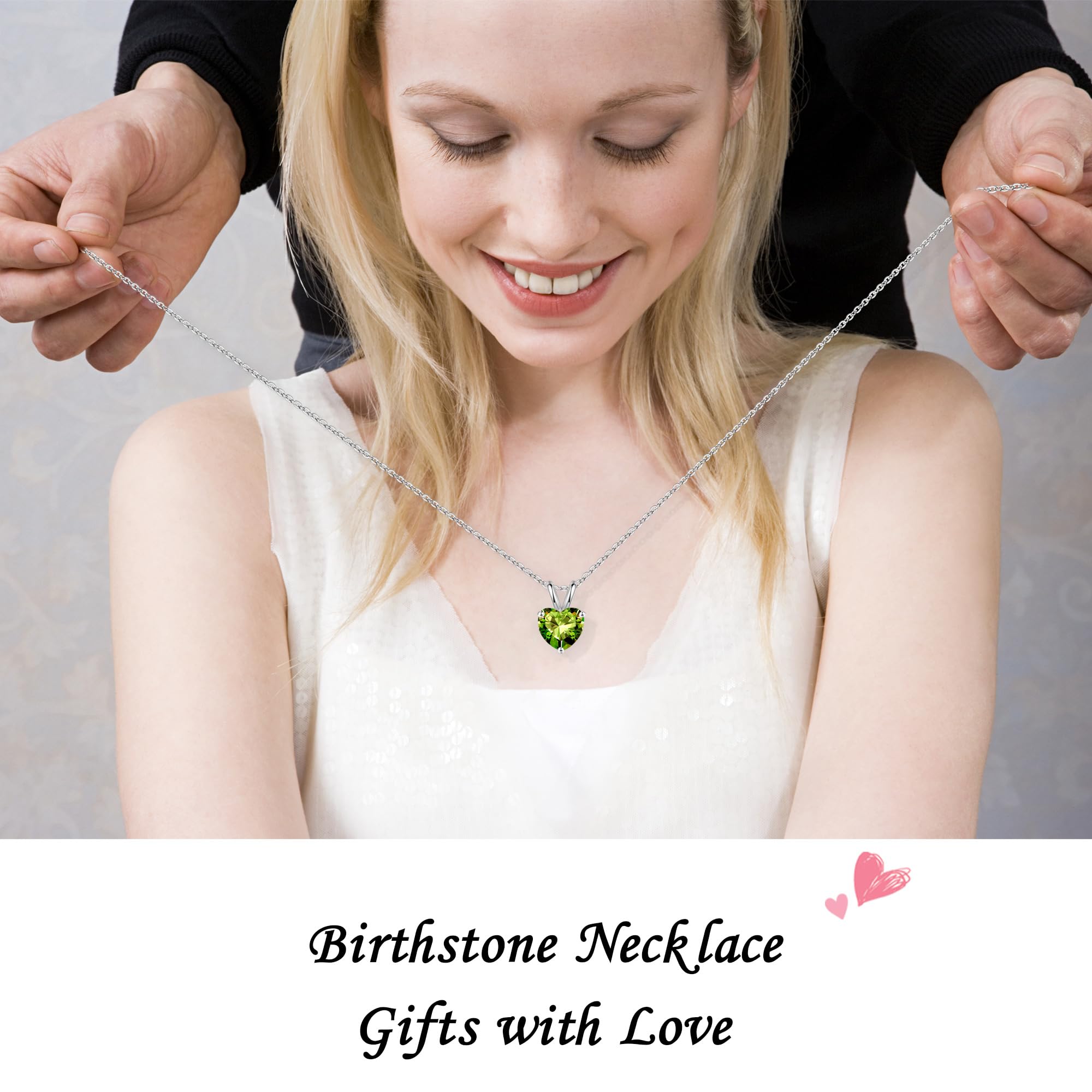 Heart Birthstone Necklace for Women - Dainty 925 Sterling Silver Pendant Jewelry, Sparkling Gift for Mom, Wife, Daughter, Grandma | Perfect for Anniversary, Birthday, Mother's Day & Valentine's Day | Elegant Everyday Wear & Special Occasion Jewelry