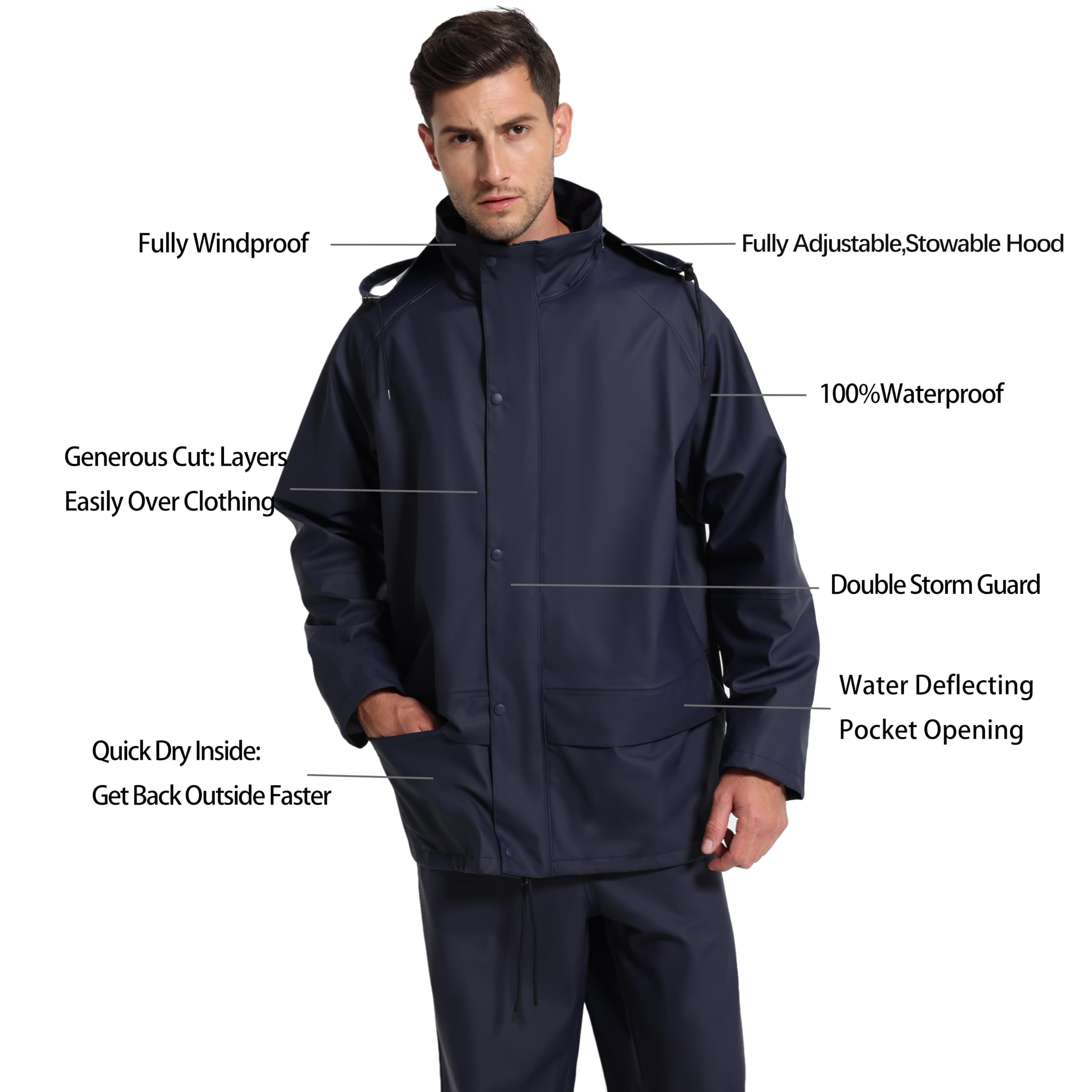 Men's Waterproof Workwear Rain Suit Set - PRO Jacket & Bib Overalls for Outdoor Construction, Fishing & Heavy Duty Protection | All-Weather Safety Gear for Roofing, Landscaping & Industrial Work