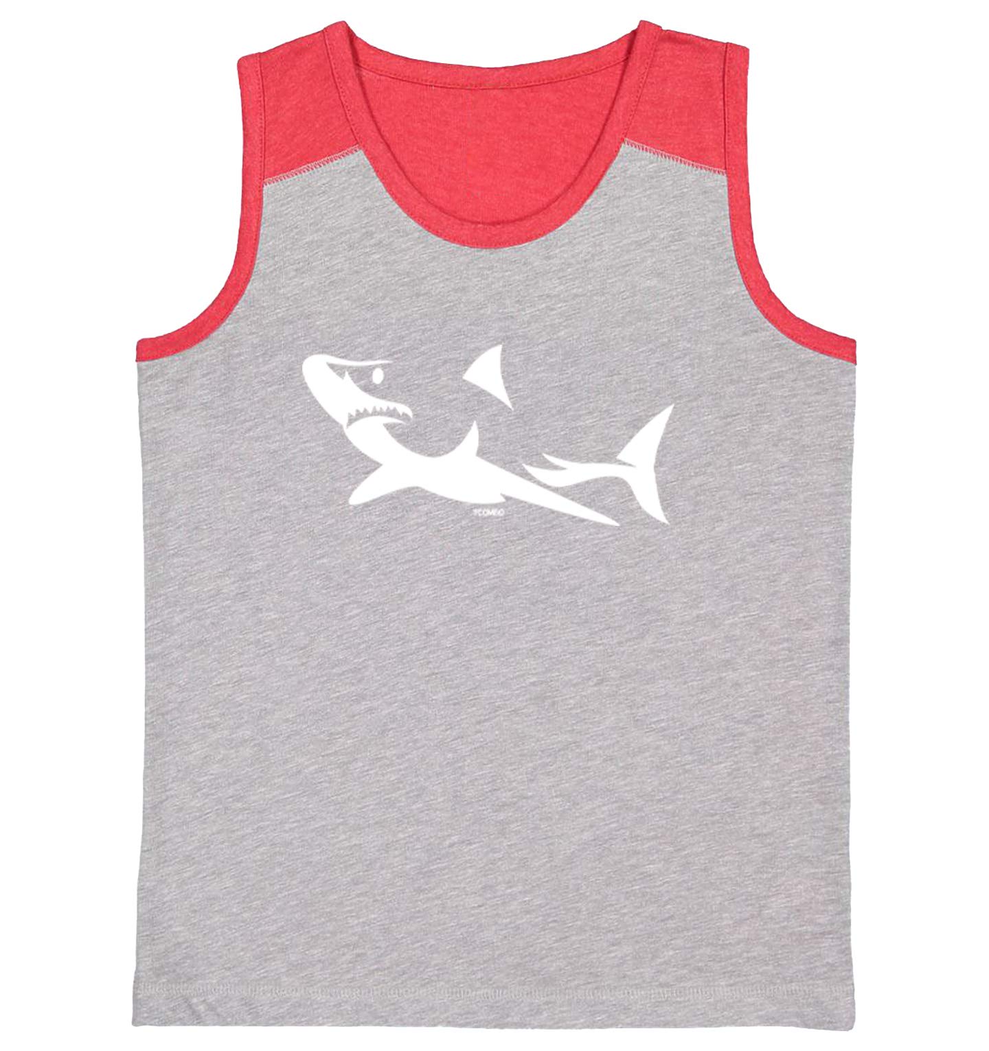 Stylized Great White Shark Silhouette Youth Contrast Back Tank Top - Trendy Graphic Tee for Beach, Surfing & Summer Outfits