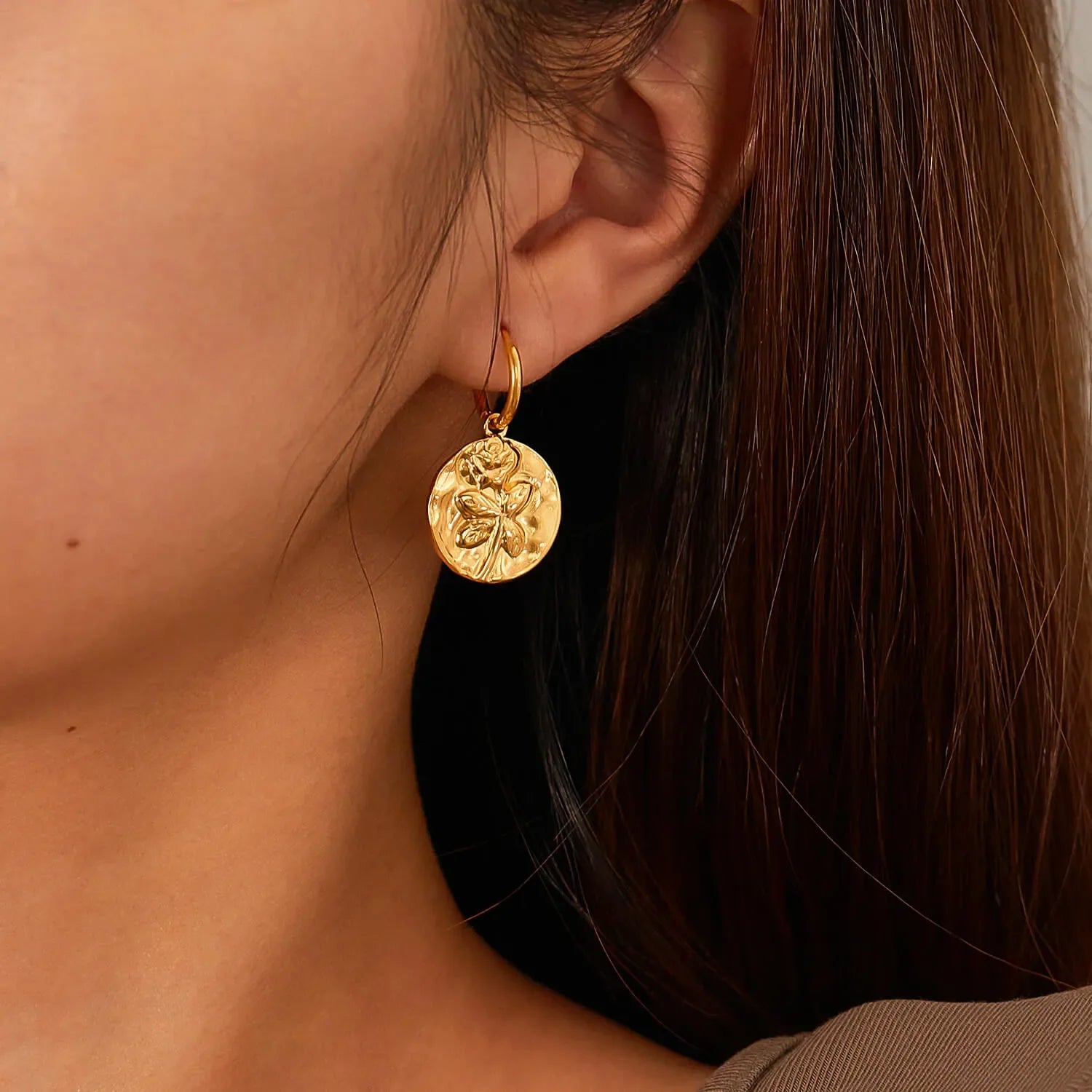 Gold Rose Flower Hoop Earrings for Women - Elegant Floral Dangle Earrings for Party, Wedding & Everyday Wear