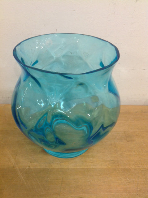 10 Inch Blue Glass Vase for Home Decor, Centerpiece, Wedding, and Floral Arrangements - Handmade Modern Decorative Vase for Living Room, Dining Table, Office
