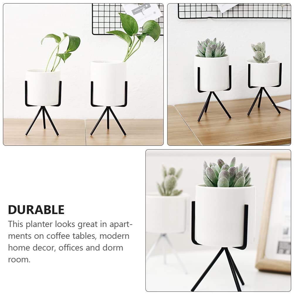 Veemoon Ceramic Flower Pot Set of 3 - Modern Indoor Planters with Iron Stand for Succulents, Cactus & Houseplants | Perfect for Home Decor, Office Desk & Gift Giving
