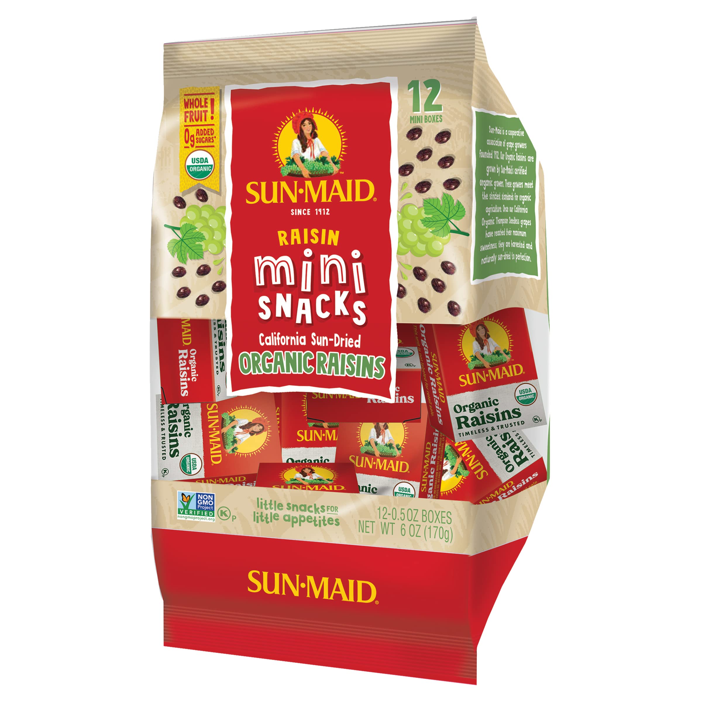 Organic Sun-Maid Raisins - Healthy Dried Fruit Snacks (6oz Pack of 5) | Perfect for Lunchboxes, Baking & On-the-Go Snacking