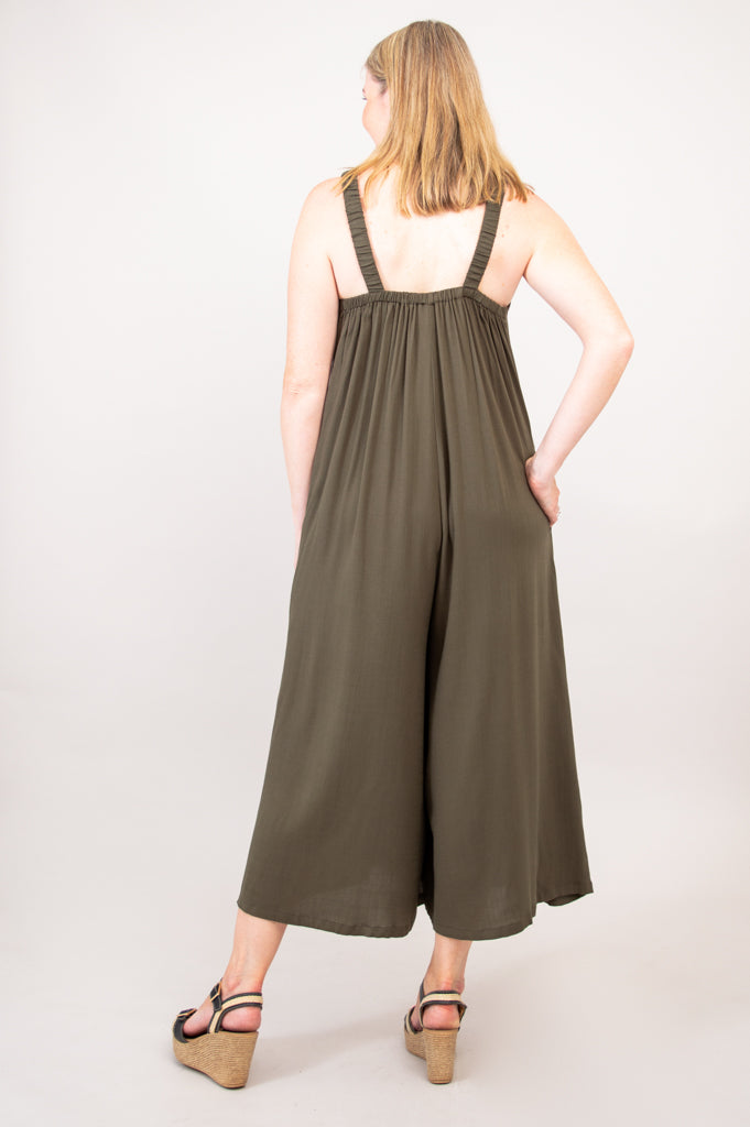 Joanna Jumpsuit - Khaki Linen Bamboo Blend Women's Romper | Perfect for Summer Outfits, Beach Vacations & Casual Wear