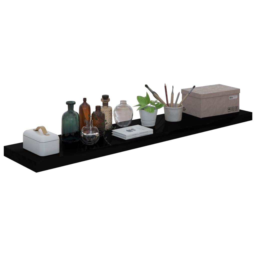 Wall Mounted Shelf - High Gloss Black Floating Shelves for Office & Home Decor | Perfect for Displaying Books, Photos & Decorative Items