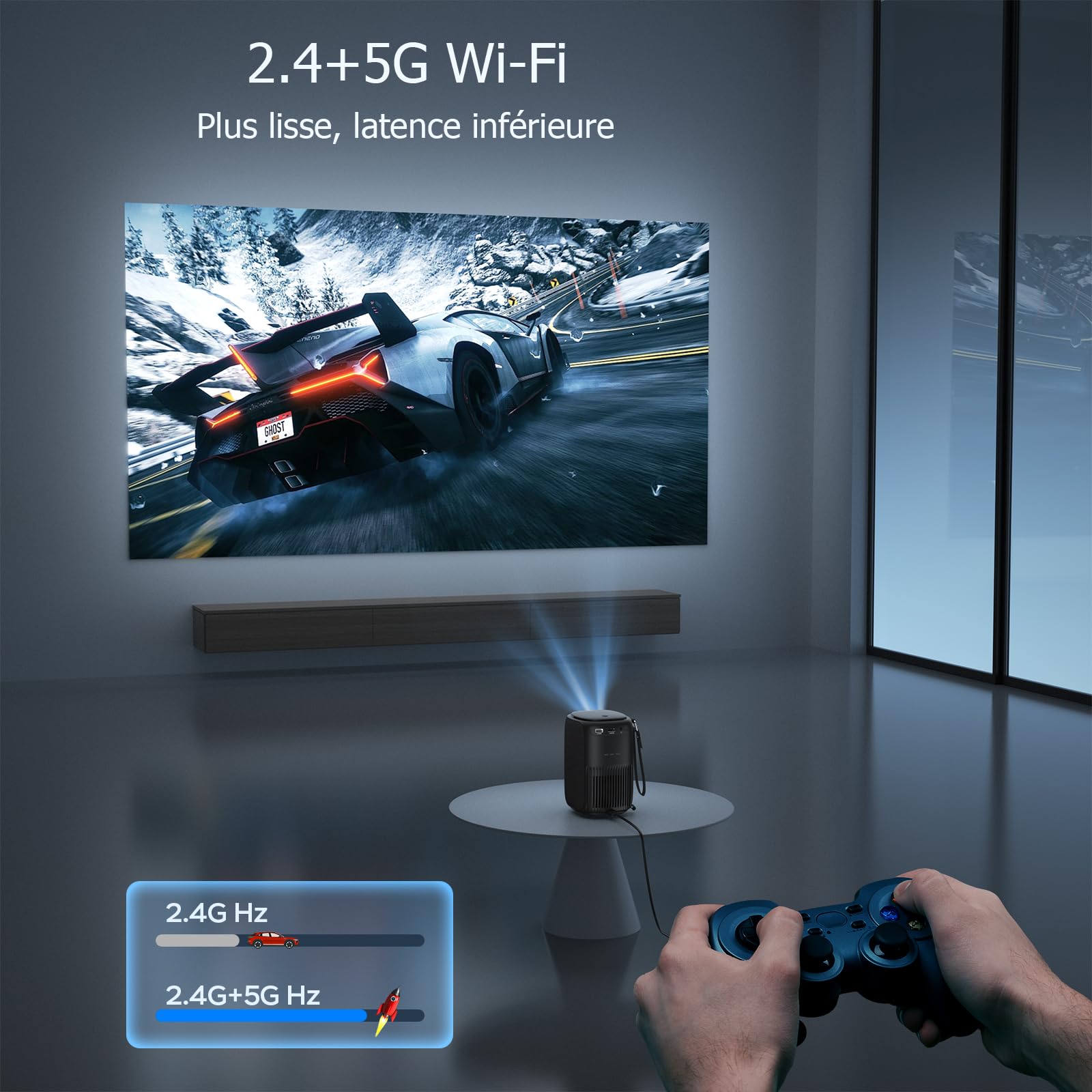 Lisowod 1080P Full HD Video Projector - 20000 Lumens, 50° Auto Keystone, WiFi & Bluetooth, Portable Projector for Home Theater, Gaming (PS5), Streaming (Fire Stick), HDMI/USB Connectivity - Perfect for Movie Nights & Presentations