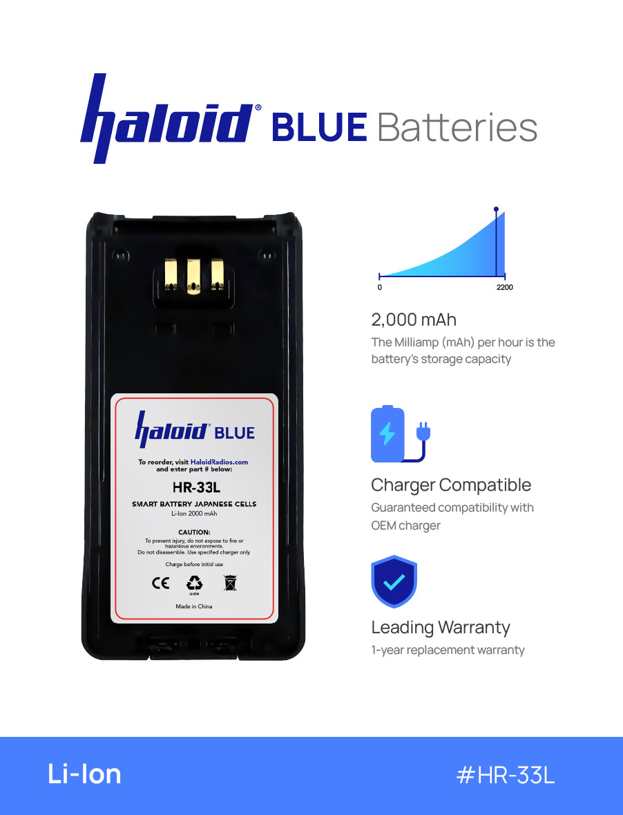 Haloid BLUE HR 33L Lithium Battery for NX210 NX410 TK2180 TK3180 TK5210 TK5310 - Long-Lasting Power for Two-Way Radios & Communication Devices