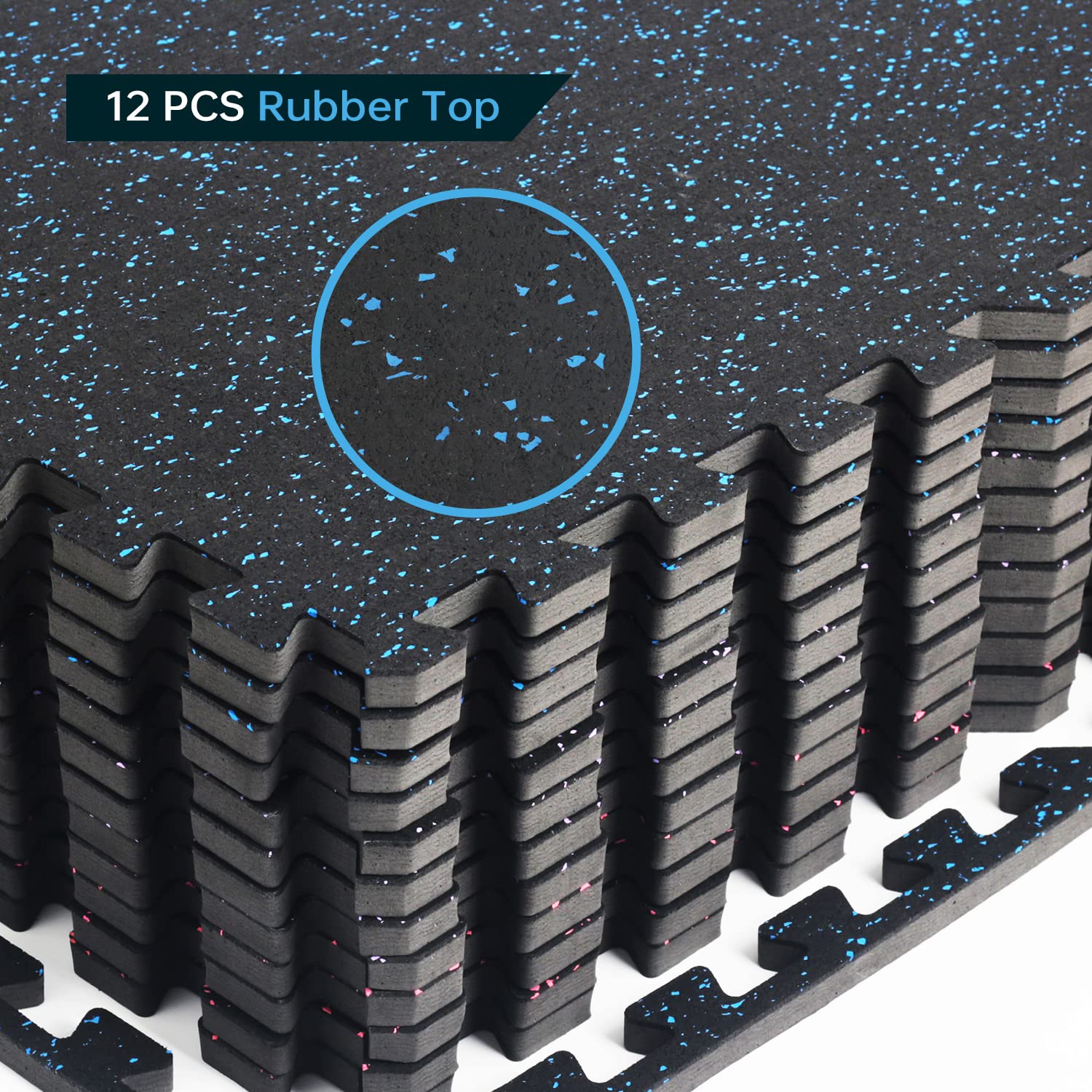 0.56 Inch Thick Interlocking Rubber Gym Floor Tiles - 48 Sq Ft Home Gym Flooring for Workout Equipment & Vibration Reduction - 12 Pack (24