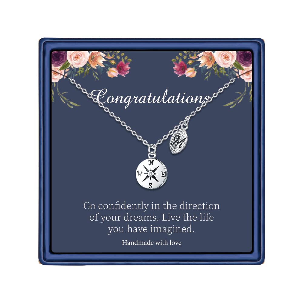 MONOOC Graduation Gifts for Women 2024 - Personalized Compass Necklace with Leaf Initial Charm - High School & College Graduation Jewelry for Her - Perfect Class of 2024 Gift for Daughter, Sister or Friend - Ideal for Commencement Ceremonies, Graduation Parties & Special Occasions
