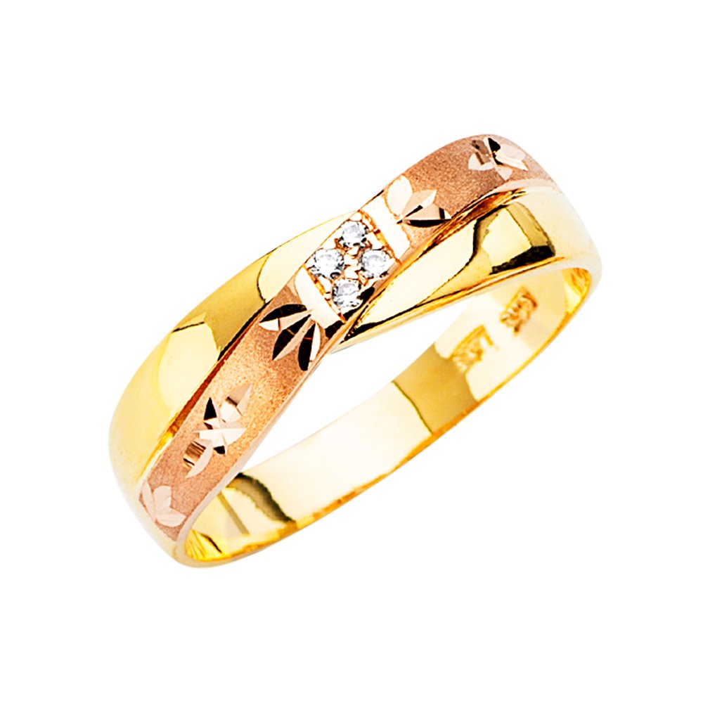 14K Yellow, White & Rose Gold Men's Cubic Zirconia Wedding Band Ring - Sonia Jewels | Anniversary Gift, Engagement Ring, Promise Ring for Him