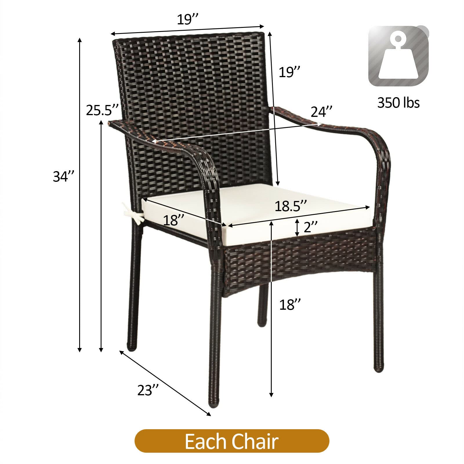 RELAX4LIFE 4-Piece Stackable PE Wicker Patio Dining Chairs Set with Comfortable Cushions & Rust-Proof Steel Frame - Outdoor Conversation Chairs for Porch, Garden, Poolside & Backyard Relaxation | Perfect for Dining, Lounging and Entertaining Guests