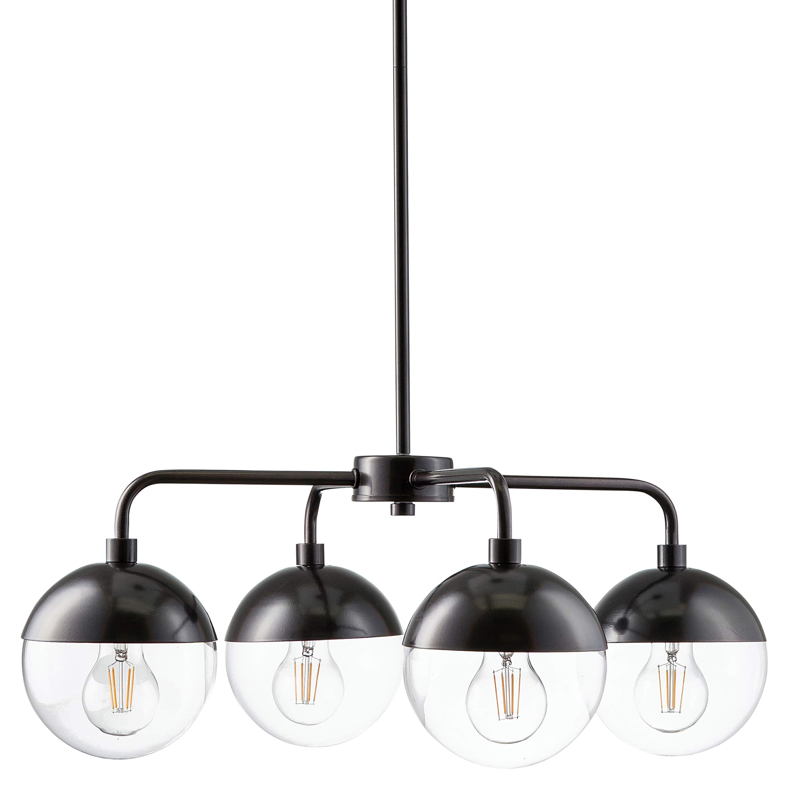 Liara Novara 4-Light Bronze Modern Chandelier - LED Bulbs Included, UL Listed - Glass Globe Pendant Lighting for Dining Room, Kitchen, Living Room Ceiling - Perfect for Over Table, Island, or Entryway Lighting