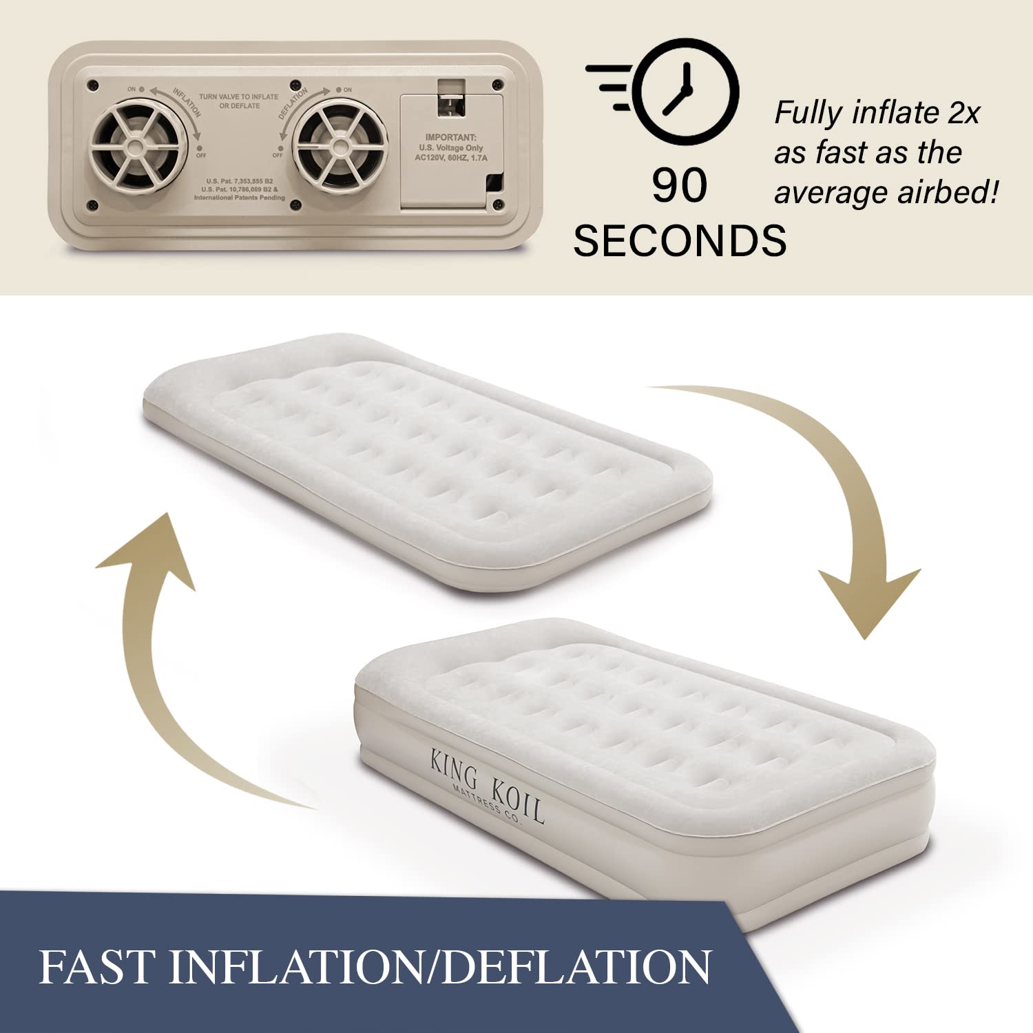 King Koil Luxury Twin Air Mattress with Built-in Pump - Double High Inflatable Airbed for Camping, Home & Guest Use | Waterproof, Fast Inflation, Portable Comfort for Indoor & Outdoor Sleeping