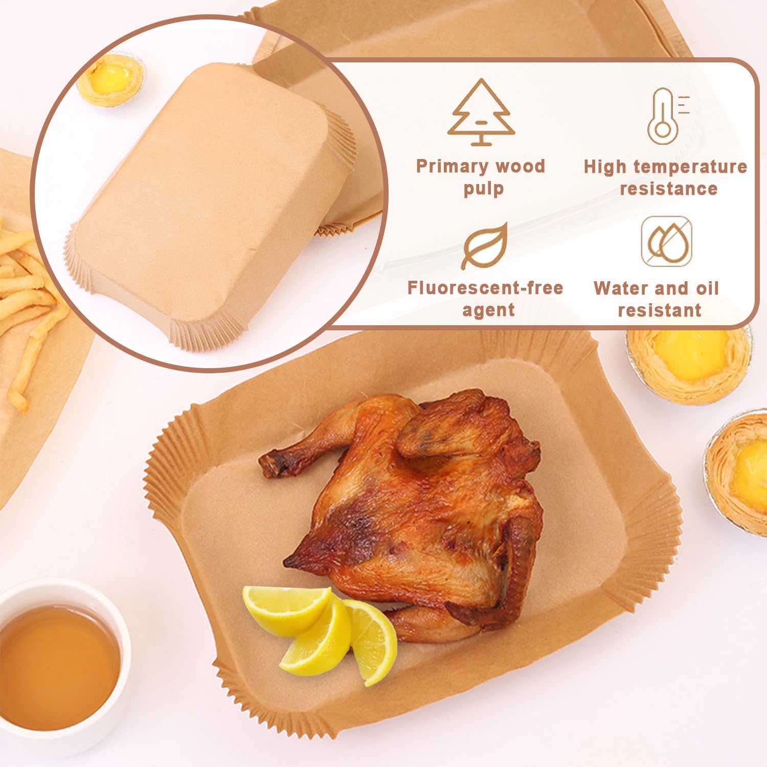 Non-Stick Parchment Paper for Air Fryer - 100pcs (50+50) Compatible with Moulinex EZ901820 5.2/3.1L, Philips Airfryer 3000 Series & Lakeland Tower Salter - Perfect for Baking, Roasting and Air Frying Healthy Meals