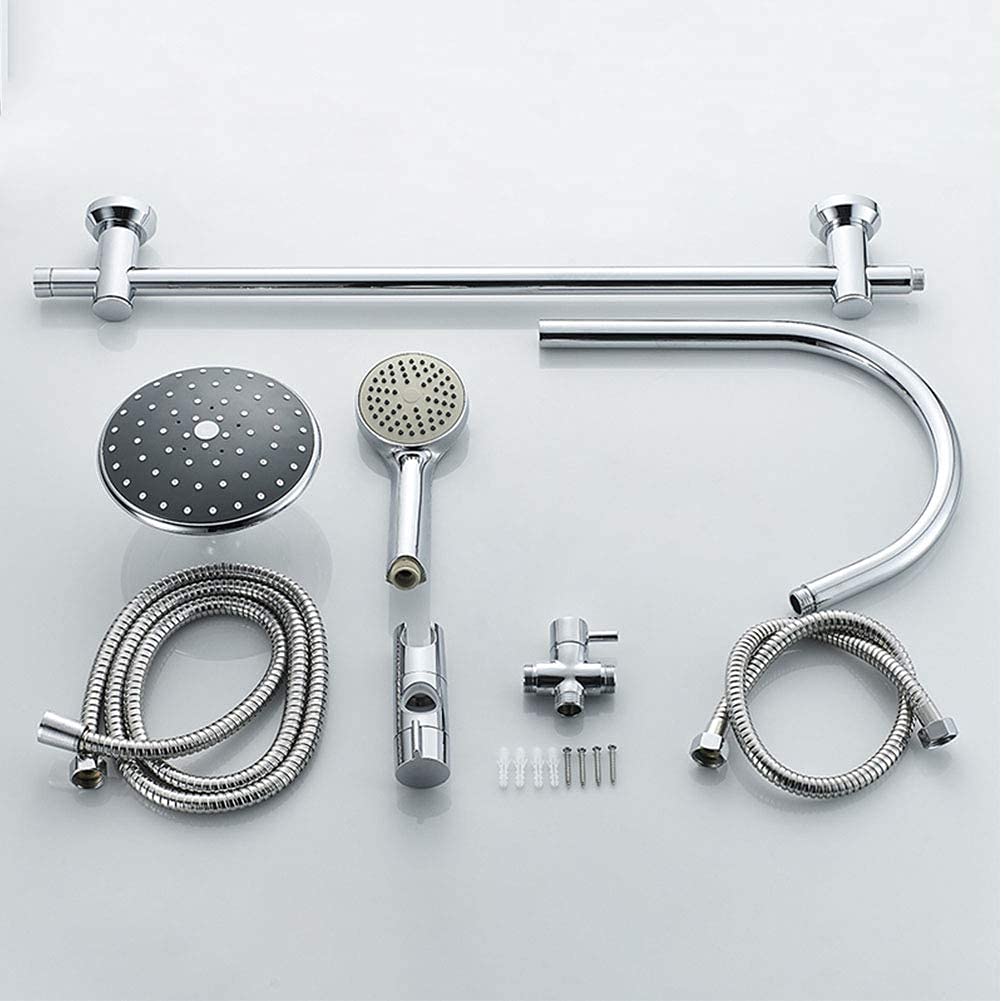 Premium Exposed Shower Faucet System - Wall Mounted Brass Single Handle Mixer Tap with Hand Shower & Rain Shower Head - Chrome Finish for Modern Bathrooms | Perfect for Master Bath, Guest Bath & Spa-Like Shower Experience