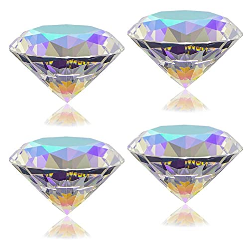 4pcs 60mm AB Color Coated Crystal Diamond Paperweights - Rainbow Maker Suncatchers for Windows, Nail Art Photo Backgrounds, Home & Office Desk Decor - Large Fake Diamonds (AB Coated, 60mm) - Perfect for DIY Crafts, Photography Props, and Gift Giving