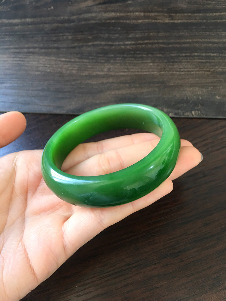 Natural Jade Bangle Bracelet - 57.3mm Inner Diameter Nephrite Jade Bangle (NBE009) - Perfect for Meditation, Yoga & Spiritual Healing Jewelry