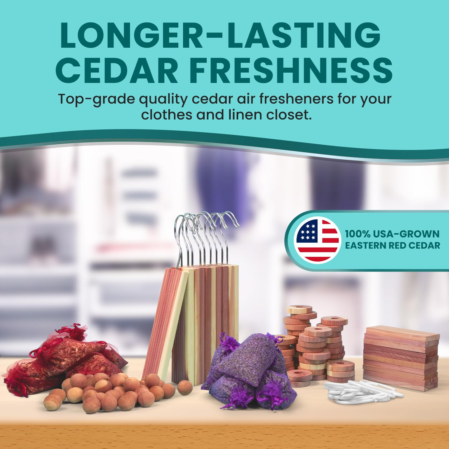 120-Piece Lavender & Cedar Scented Closet Freshener Pack - Natural Cedar Balls, Hanger Rings & Scent Bags for Clothes Storage & Closet Protection - Wardrobe & Storage Organizer for Fresh, Fragrant Spaces