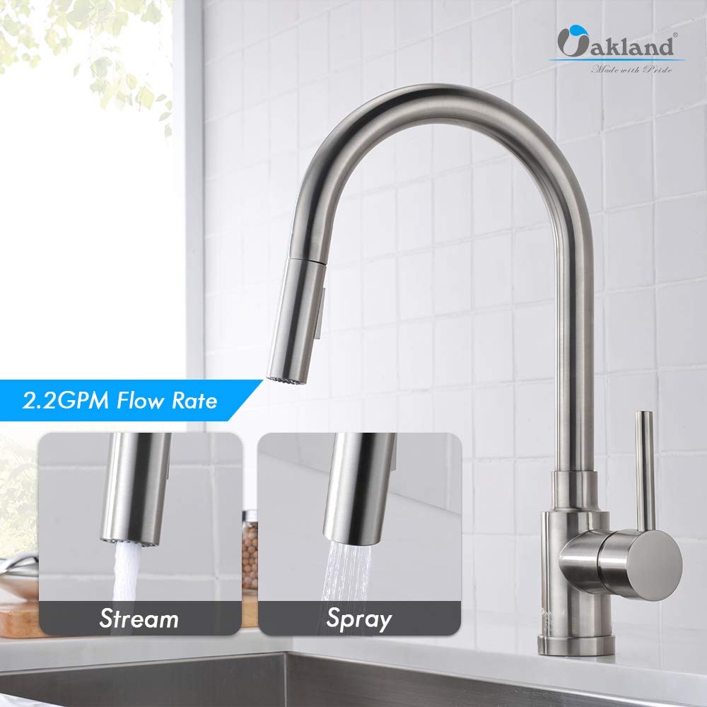 Brushed Nickel Pull Down Kitchen Faucet - High Arc 2.2GPM for Sink