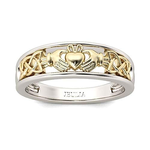 Jeulia Claddagh Rings for Women - 925 Sterling Silver & 14K Gold Plated Two-Tone Wedding Band, Engagement Ring, Anniversary Promise Jewelry | Romantic Gift for Her | Perfect for Weddings, Proposals & Special Occasions