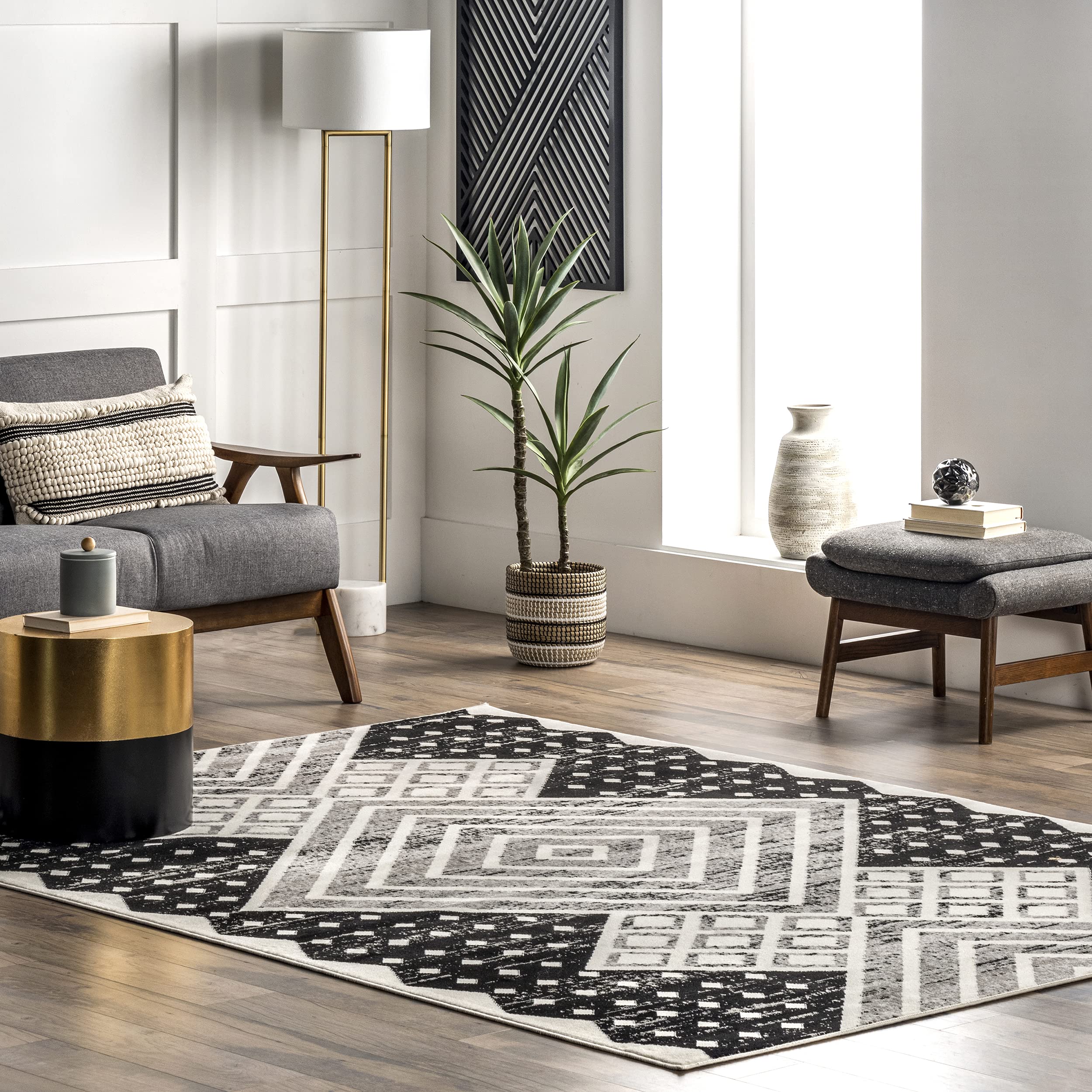 nuLOOM Patty Modern Diamonds Area Rug 5x8 Feet - Soft Grey Geometric Pattern Non-Slip Living Room Rug for Bedroom, Dining Room & Office Decor