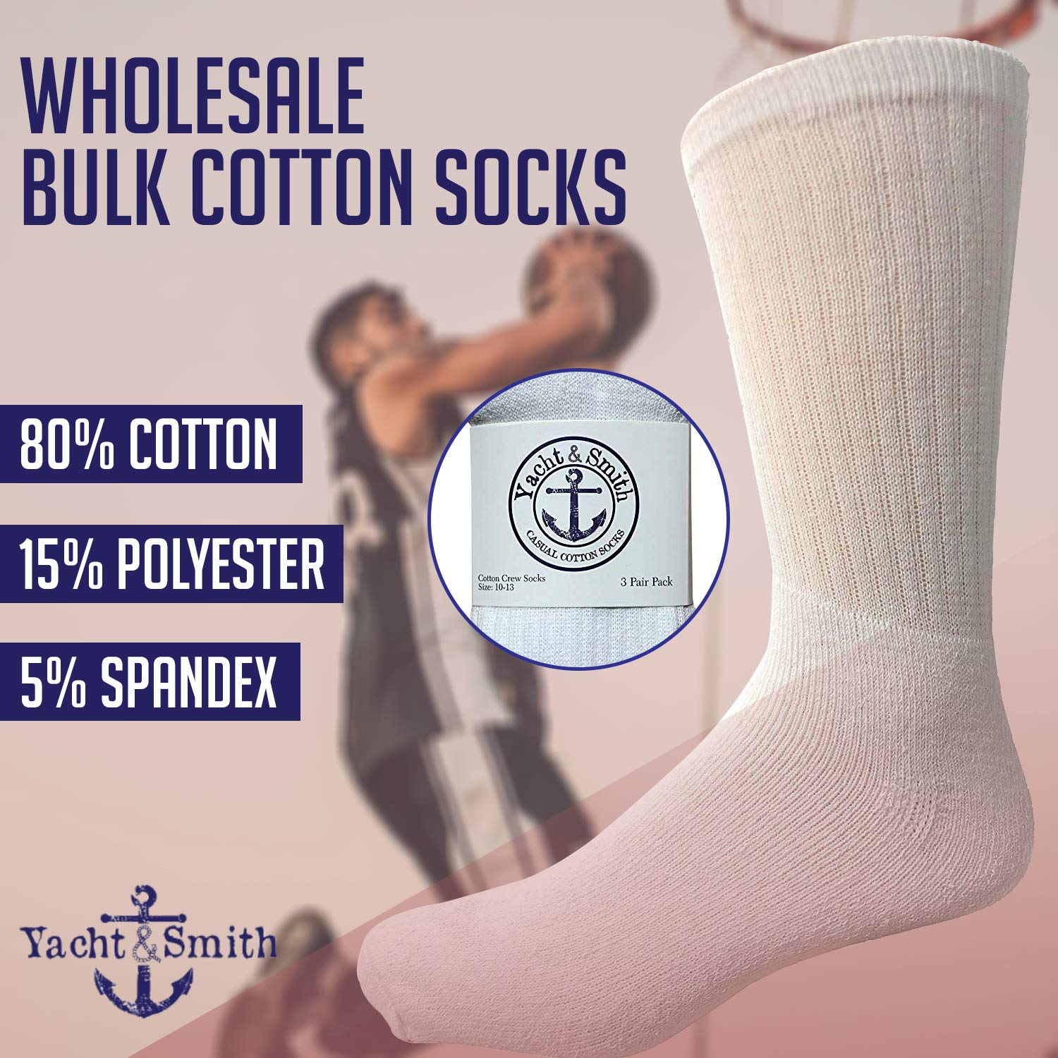 Yacht & Smith Wholesale Bulk Men's Cotton Crew Socks - Big & Tall Plus Size (13-16) - Comfortable Athletic & Casual Socks for Everyday Wear, Sports & Work