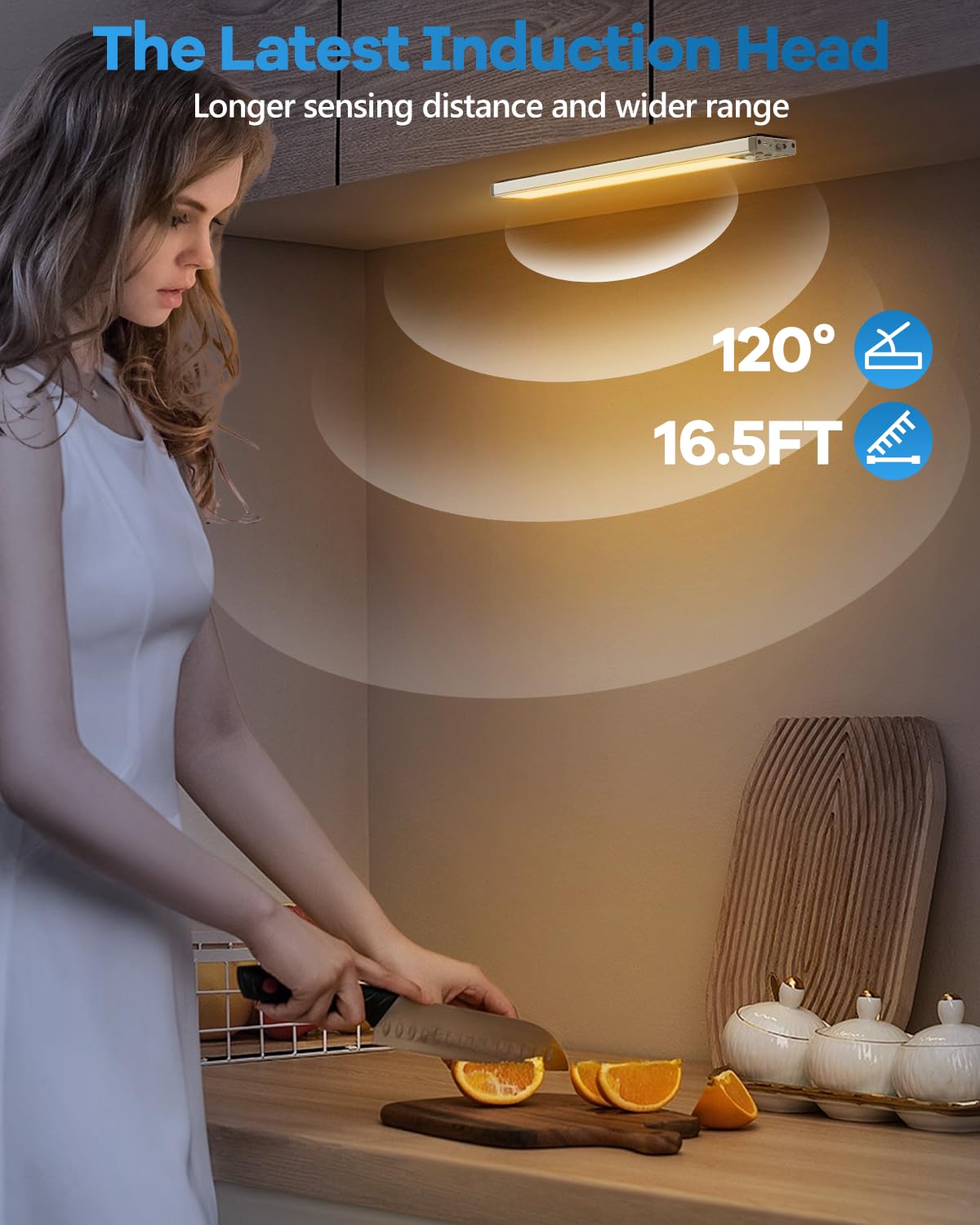 HIBOITEC 65 LED Under Cabinet Lighting - 3 Color Temperatures, Dimmable Motion Sensor Closet Lights, 2500mAh Rechargeable Wireless Under Counter Lights for Kitchen, Wardrobe, Pantry (Silver, 13.2 Inch) - Perfect for Nighttime Navigation & Task Lighting