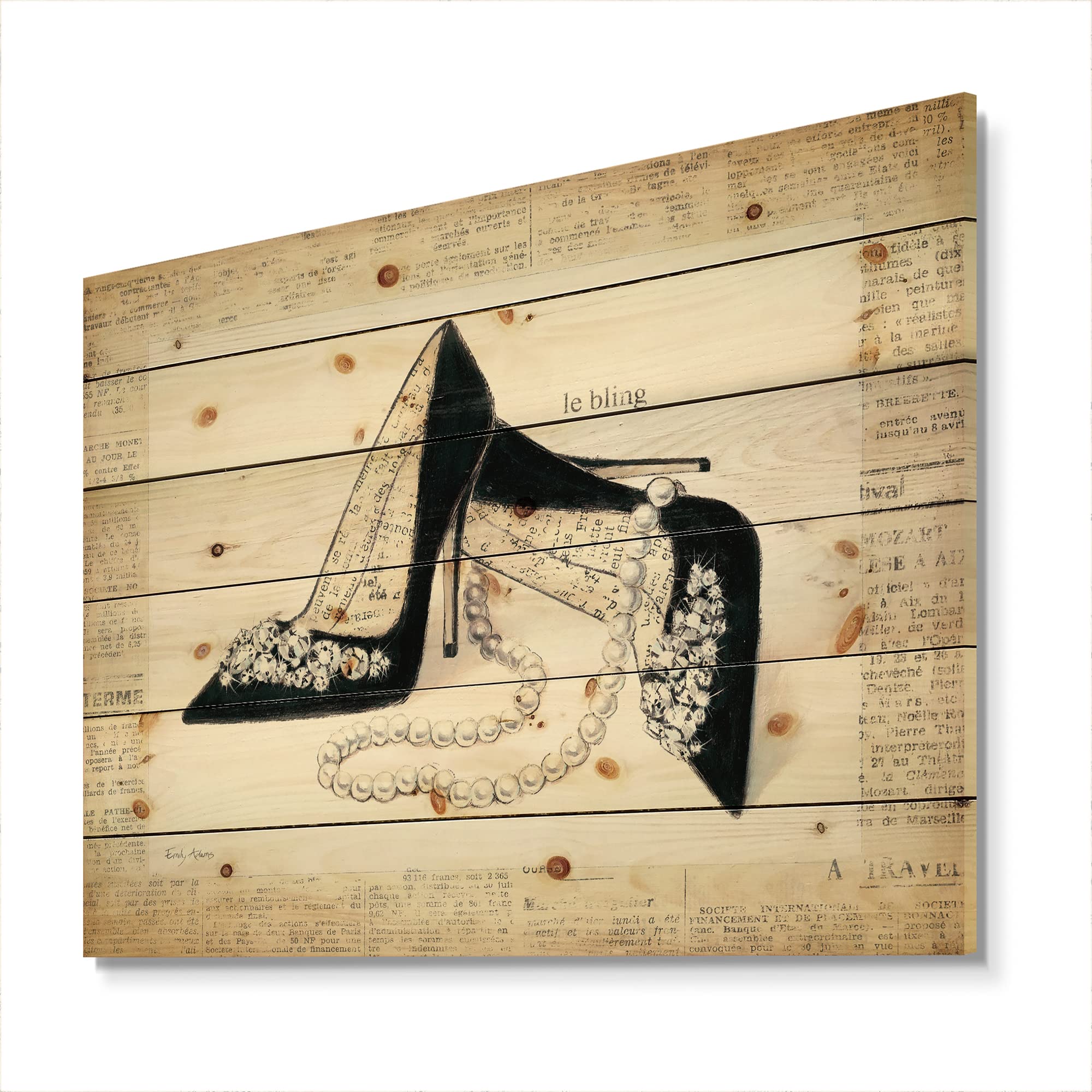 DesignQ Chic Glam Closet - Traditional Wood Wall Decor | Gold Wood Wall Art | Large Fashion Wood Panels Printed on Natural Pine | Perfect for Living Room, Bedroom & Home Office Decor