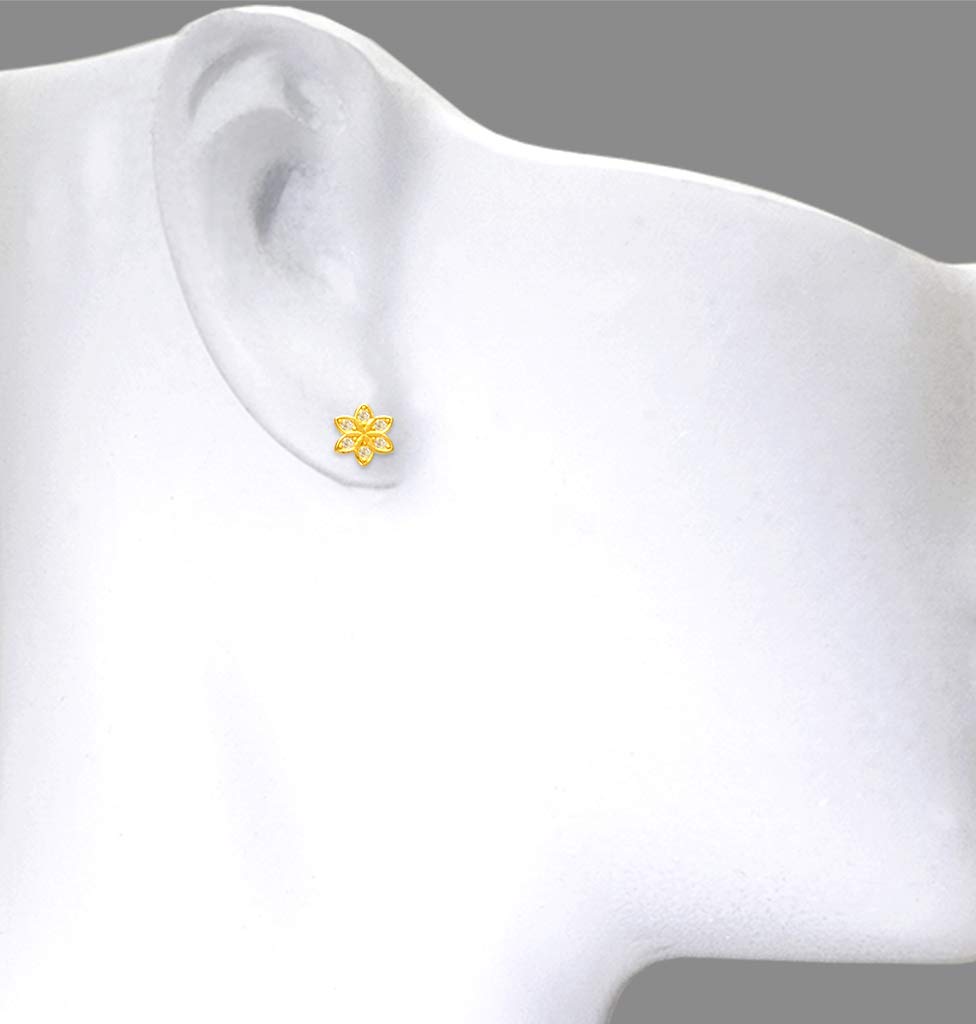 14K Yellow Gold CZ Stud Earrings for Women & Girls - Hypoallergenic Tiny Earrings for Sensitive Ears - Elegant Minimalist Jewelry for Everyday Wear, Gifts & Special Occasions