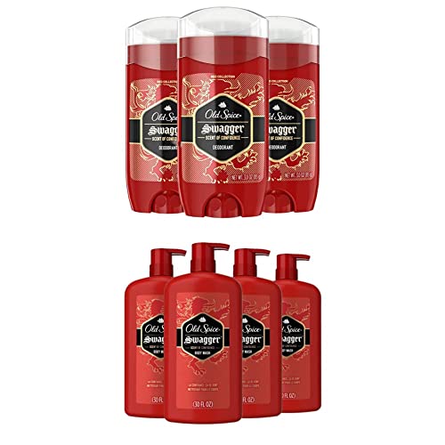 Old Spice Men's Gift Set - Swagger Scented Aluminum-Free Deodorant (3oz x 3) & Body Wash (30oz x 4) | Perfect for Gifts, Travel & Daily Hygiene Routine