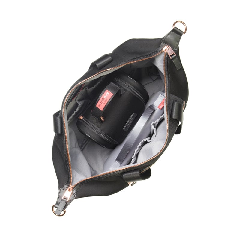 Storksak Stevie Luxe Diaper Bag - Waterproof Scuba Black Backpack for Moms - Perfect for Baby Essentials, Travel & Daily Use