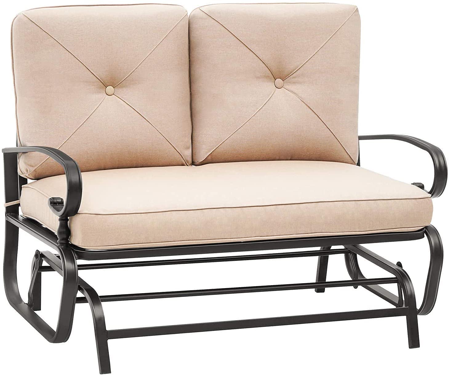 Oakmont Outdoor Loveseat Patio Swing - 2-Seater Metal Rocking Glider with Armrests & Weather-Resistant Cushions (Brown) - Perfect for Garden, Yard, Porch & Backyard Relaxation