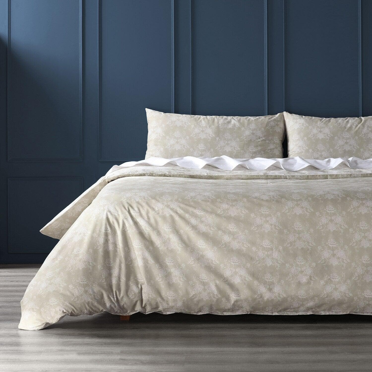 Miranda Tan 100% Cotton Percale Reversible Duvet Cover Set - Soft Printed Bedding with 2 Pillow Shams - Luxury Hotel Style for Master Bedroom & Guest Room