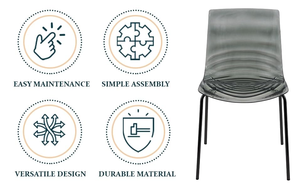LeisureMod Astor Modern Acrylic Lucite Dining Chairs Set of 2 - Water Ripple Design with Chrome Metal Legs for Contemporary Dining Room, Kitchen, Office & Small Spaces - Perfect for Modern Home Decor & Compact Living Areas