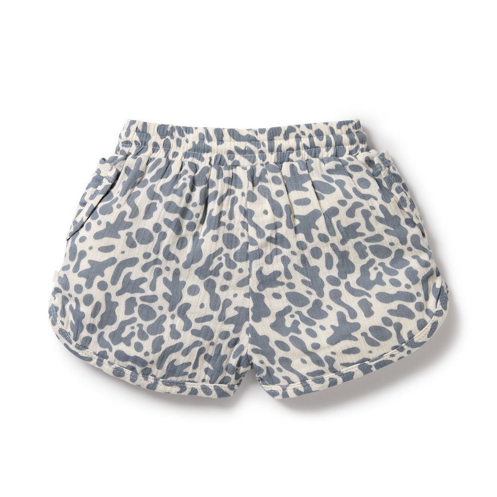 Organic Blue Coral Crinkle Shorts for Women - Comfortable & Stylish Summer Casual Wear - Perfect for Beach, Vacation, and Everyday Outfits