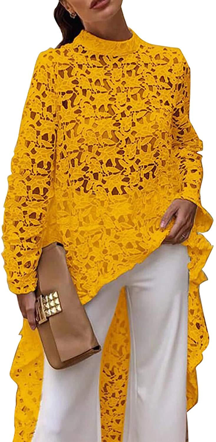 Women's Ruffled Long Sleeve Asymmetric High-Low Blouse Top & Shirt Dress - Elegant Clubwear for Night Out, Date Night & Special Occasions