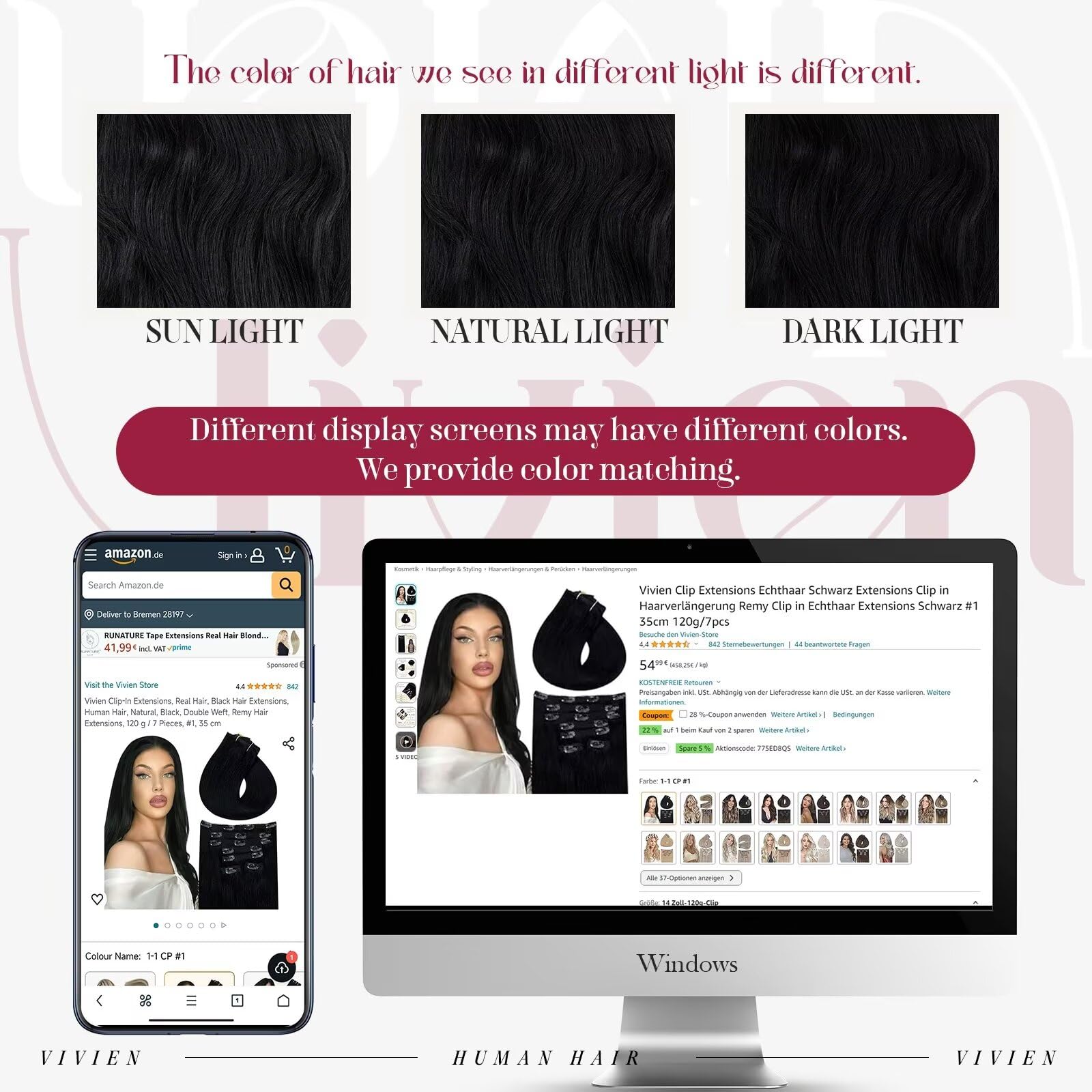 Vivien Black Clip-In Remy Hair Extensions 18 Inch – Real Human Hair, Jet Black, Double Weft, Invisible Clip, 7pcs (120g) for Natural Volume & Length – Perfect for Parties, Weddings & Daily Styling