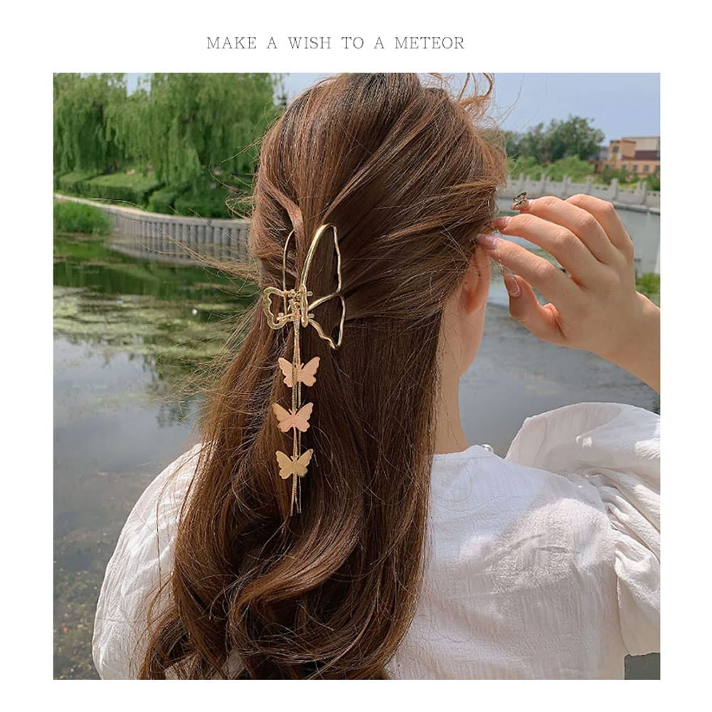 Butterfly Hair Clips for Women - 1PCS Metal Hair Claw Clips with Tassel, Strong Hold Hair Styling Accessories for Girls - Perfect for Parties, Weddings and Everyday Use