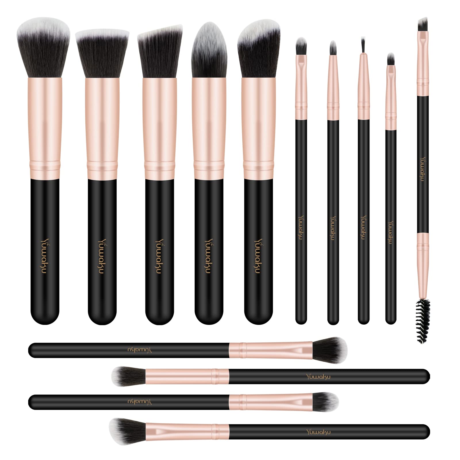 14PCS Professional Makeup Brush Set - Soft Black Synthetic Bristles for Foundation, Blending, Contouring & Eyeshadow - Perfect for Beginners & Makeup Artists (Home, Travel, Salon Use)