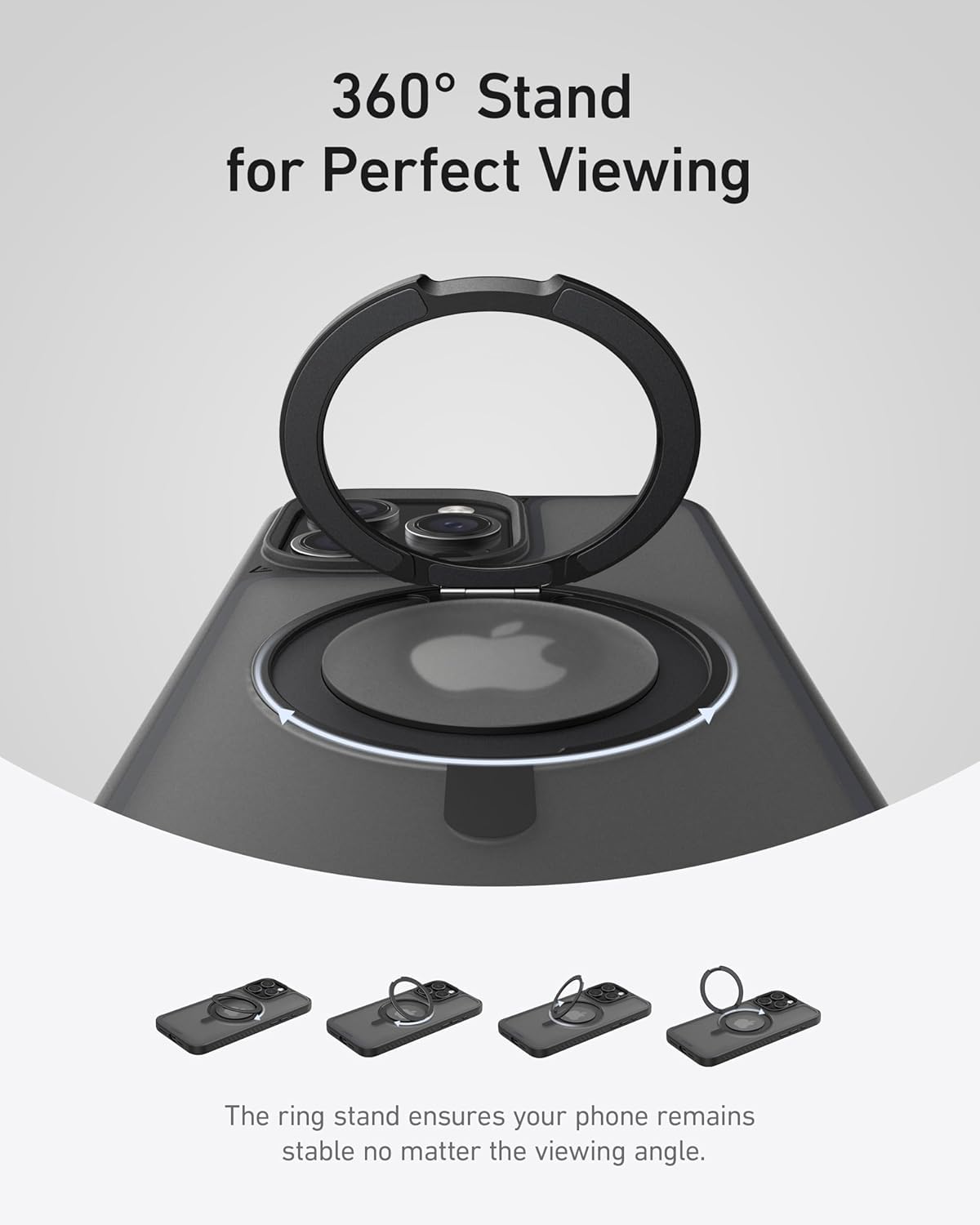 Anker Ultra Magnetic iPhone 15 Pro Case with 360° Ring Stand - Military-Grade Shockproof & MagSafe Compatible Phone Cover (Black) | Perfect for Work, Travel & Everyday Protection